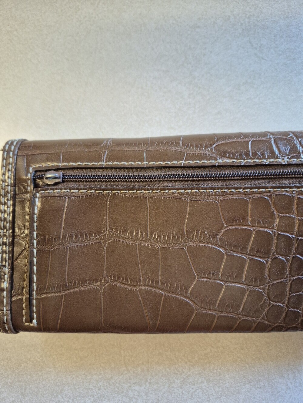 Tommy Hilfiger Brown Croc-Embossed Wallet with Snap Closure - Picture 2 of 5